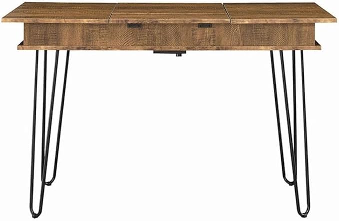 Stonecroft Cabrini Storage Writing Desk 47.25 in Wide Rustic Amber and Black Finish MDF and Metal Construction Built-in Power Outlet 4 Storage Compartments Mid-Century Modern Office Desk