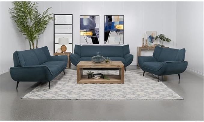 Pemberly Row Mid-Century Wing Back Accent Chair Teal Fabric Upholstery 32.25H x 43.25W x 34.5D Black Metal Legs Foam Cushions Stylish Modern Lounge Seating for Living Room or Compact Spaces