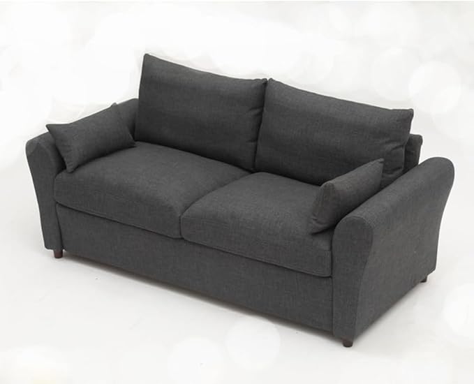 Panana Modern 3 Seater Couch Seette Linen Fabric Grey Sofa with Under Storage Compartment for Small Apartment 180 x 80 x 80cm (Dark Grey Sock Arm)