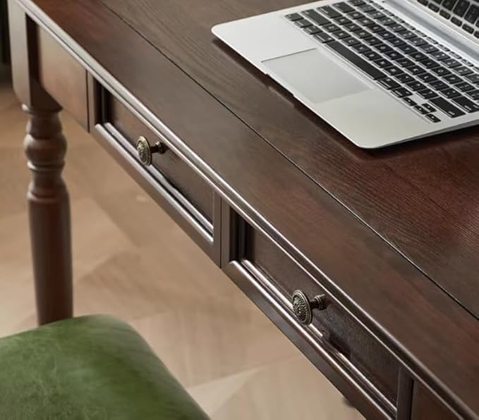 ADORZ Walnut Writing Desk with Drawers 47 French Country Solid Wood Desk for Home Office Study or Bedroom