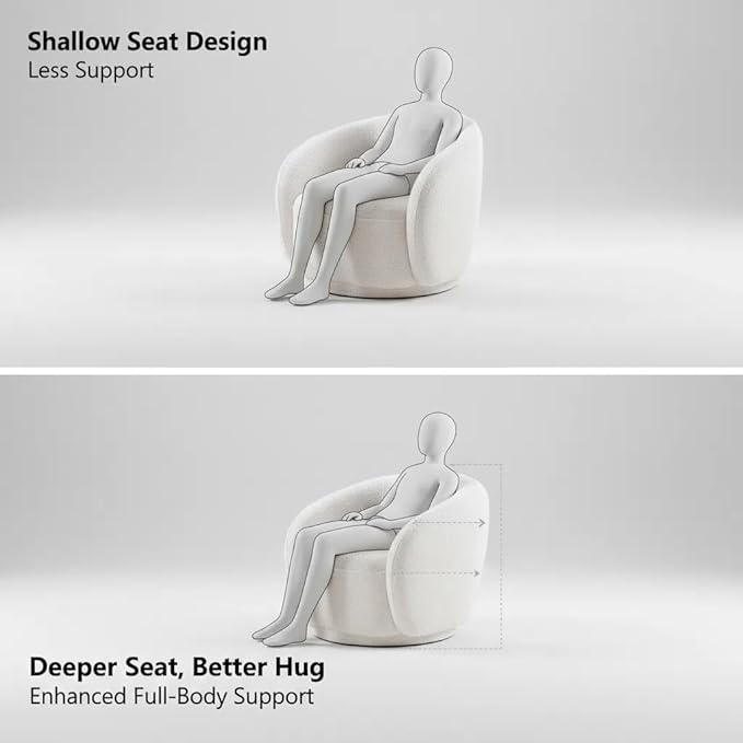 Boucle Swivel Barrel Chair Swivel Accent Chair 360° Base Oversized Round Chair with Thick Foam No-Assembly Single Sofa Chair for Living Room &amp Bedroom Modern White Boucle Accent Chair