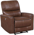 Pemberly Row Modern Faux Leather Power Recliner Chair Saddle Brown 39.75 H x 36.5 W x 37 D Foam Cushions USB Port Power Recline Comfortable Living Room Seating