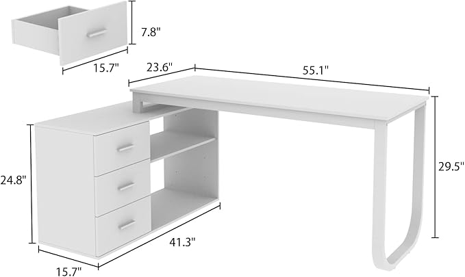 FUFU&ampGAGA 55.1 Large L-Shaped Office Desk with 41.3 File Cabinet Corner Computer Desk with 3 Drawers &amp 2 Shelves Workstation Executive Desk with Storage Shelf for Home Office - Black