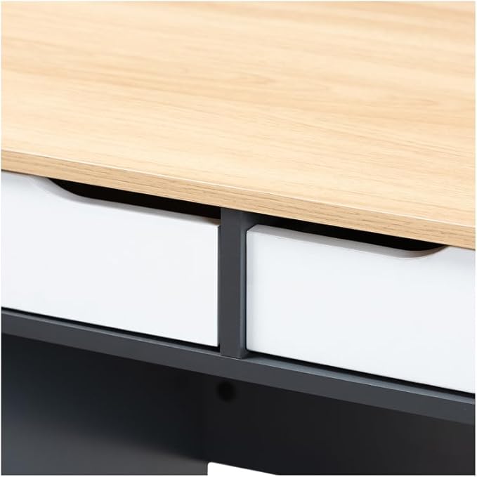 Multicolor Wood Computer Desk - Mid-Century Modern 2-Drawer Home Office Desk