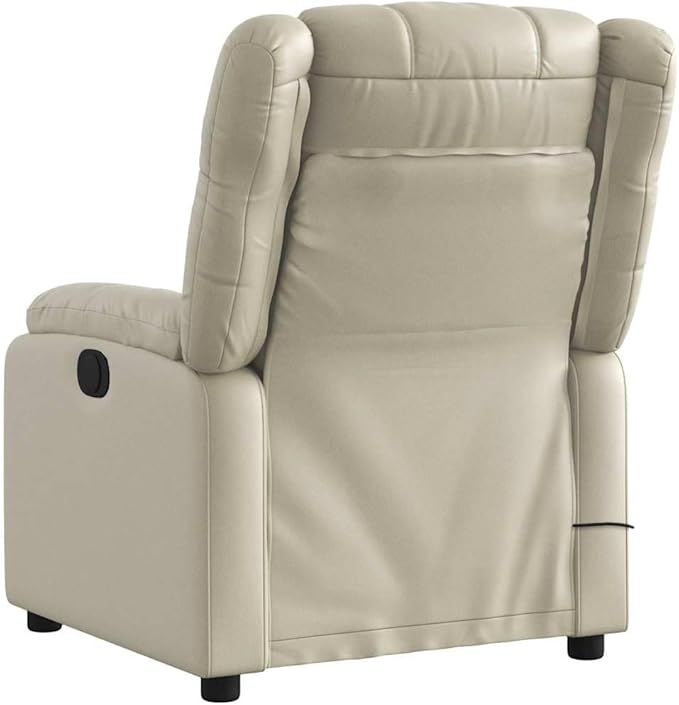 vidaXL Cream Electric Massage Recliner - Faux Leather Wingback Armchair with Vibration Sturdy Frame Electric Reclining Function for Living Room/Office