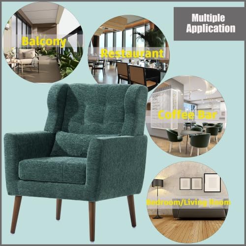 Modern Side Chair Square Shape Chenille Arm Chair Comfy Soft Padded Lounge Chair for Living Room Bedroom Home Office Kitchen(Dark Green)
