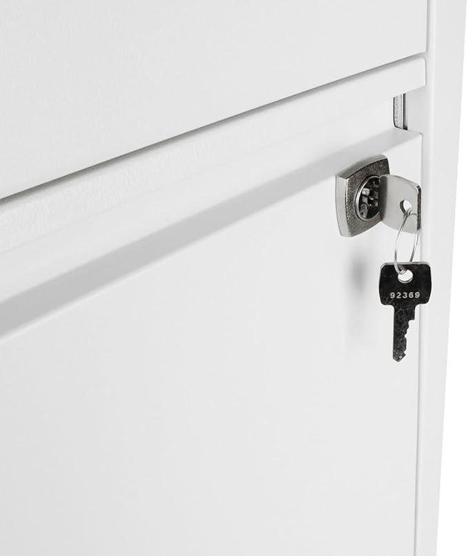 Bisley 3-Drawer Flush Front Vertical File Cabinet - Traffic White 2 Utility Drawers + 1 Hanging File Drawer Powder-Coated Steel Locking Bottom Drawer