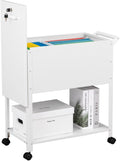 Mobile File Cart 2-Tier Rolling File Cart with Wheels Hanging Files Metal File Cabinet with Lock and Sliding Covers for A4/Letter/Legal Size White