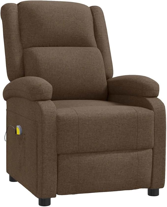 vidaXL Massage Chair Recliner with Vibration Massage - Brown Fabric Adjustable Backrest/Footrest USB-Powered Remote Control Home Living Room/Lounge