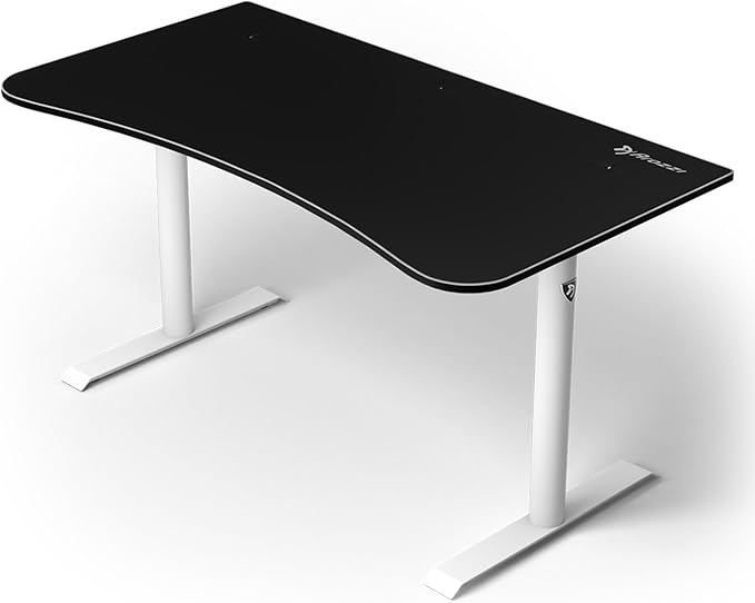 Arozzi Arena Medium Gamer Desk - 55x30” Steel Frame PC Gaming Desk with Storage for Cables &amp Dual-Monitor Support - Full-Surface Washable Mousepad - White