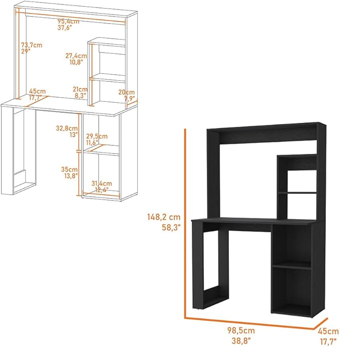 Home Office Desks with Hutch Black Wengue Finish Workstation Computer Desk for Study and Home Office