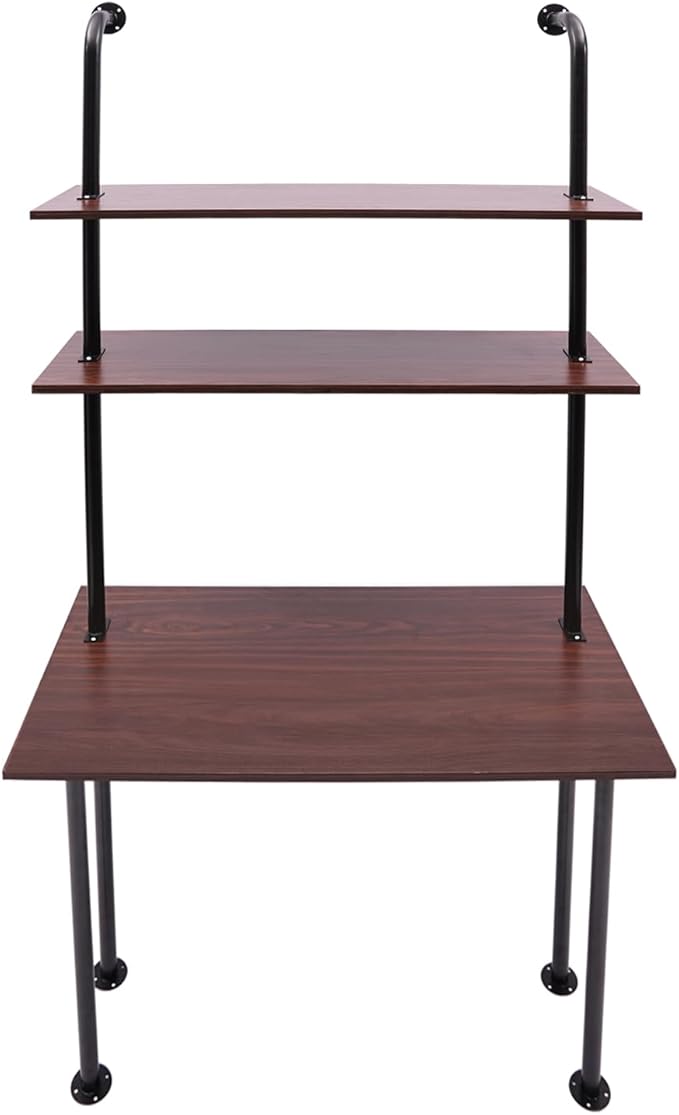 Industrial Wall Mount Desk with Shelves 3-Shelf Ladder Desk Computer Writing Table for Small Spaces Black and Brown Modern Narrow Floating Table with Storage (13 Dx39.4 Wx79 H)