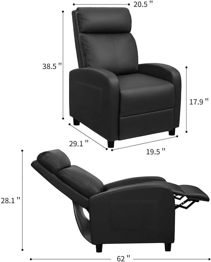 Devoko Massage Recliner Chair Home Theater Seating Pu Leather Modern Living Room Chair Furniture with Padded Cushion Reclining Sofa Chairs (Black)