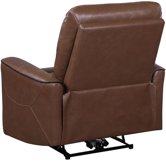 Pemberly Row Modern Faux Leather Power Recliner Chair Saddle Brown 39.75 H x 36.5 W x 37 D Foam Cushions USB Port Power Recline Comfortable Living Room Seating