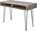 Grey Desk for Home Office Shaped Computer Table Wood Shelves Bedroom Storage and Metal Legs