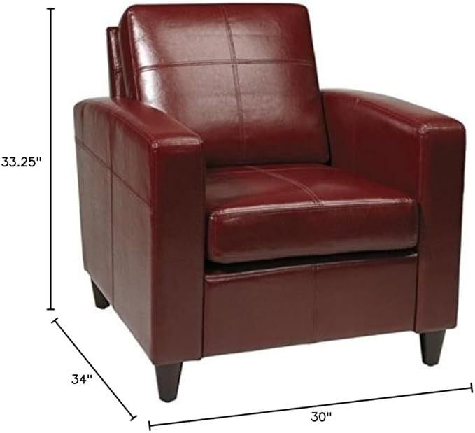 BOWERY HILL Modern Faux Leather Upholstered Club Chair 33.25 in H x 30 in W x 34 in D Red Finish Solid Wood Legs Tool-Free Assembly Comfortable Accent Seating for Living Room or Office