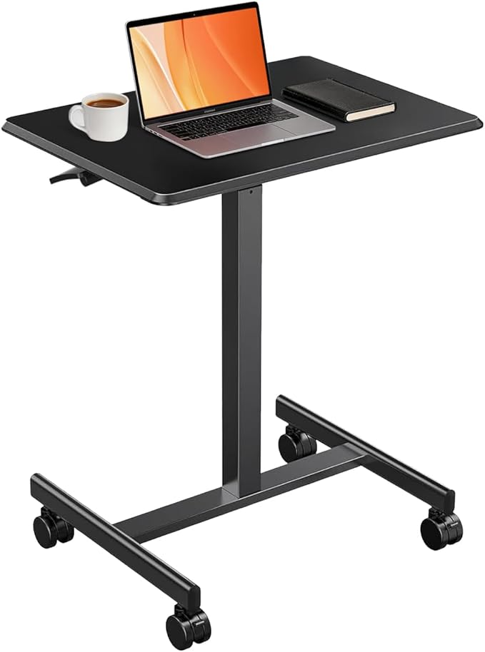 Adjustable Mobile Standing Desk Rolling Sit-Stand Laptop Desk with Locking Wheels Compact Portable Computer Table for Home Office or Dorm Black