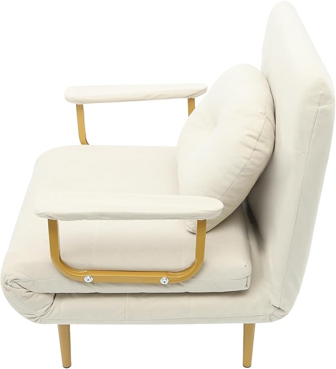 Sofa Cama Individual4-in-1 Convertible Sofa Bed Sleeper Chair5 Position Adjustable BackrestTechnology FlanneletteMetal LegModern Recliner Guest Bed for Nursery Living Room Office (Off-white)