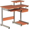 Pemberly Row Contemporary Wood/Steel Computer Desk 38 W x 22 D x 30 H Mahogany Finish MDF and Steel Construction Pull-Out Keyboard Tray Printer and Scanner Shelves Home Office Desk
