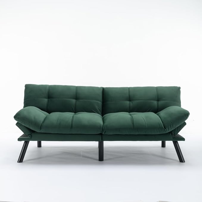 LLS 70.87 Velvet Futon Sofa Bed Modern Convertible Sleeper Sofa Couch with Adjustable Backrest and Armrests Tufted Loveseat Sofa with Metal Legs for Living Room Bedroom Apartment Emerald