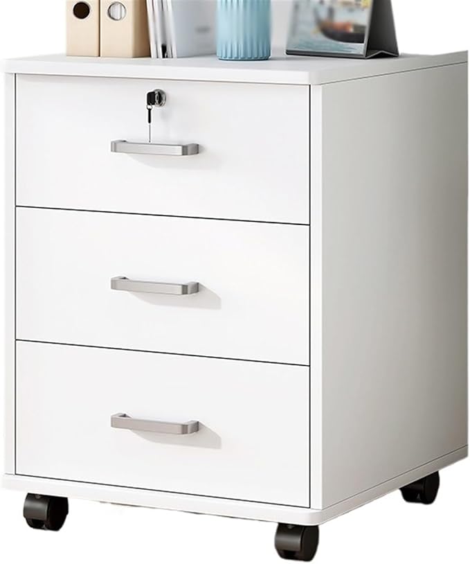 GRFIT File Cabinet Office Filing CabinetWooden 3 Drawer Solid Color Storage CabinetFiling CabinetWith Lock StorageWheel Slide Small Side Cabinet Filing Cabinets(Color:White) YANLI2233-1988