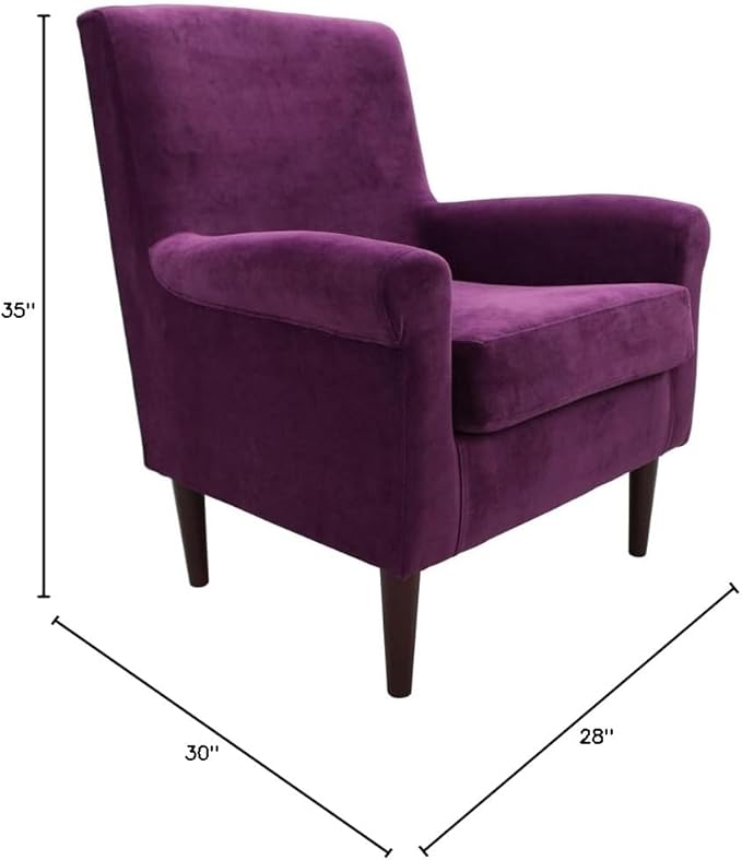 Pemberly Row Fabric Rolled Arm Lounge Chair 35 H x 28 W x 30 D Purple Upholstery Contemporary Style Accent Chair for Living Room Bedroom or Office Use