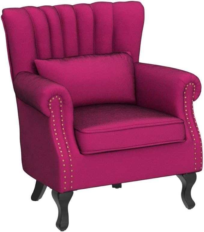 Mid Century Modern Accent Chair Upholstered Armchair Comfy Velvet Fabric Single Sofa with Lined Wingback for Small Spaces Bedroom Living Room Velvet Hot Pink