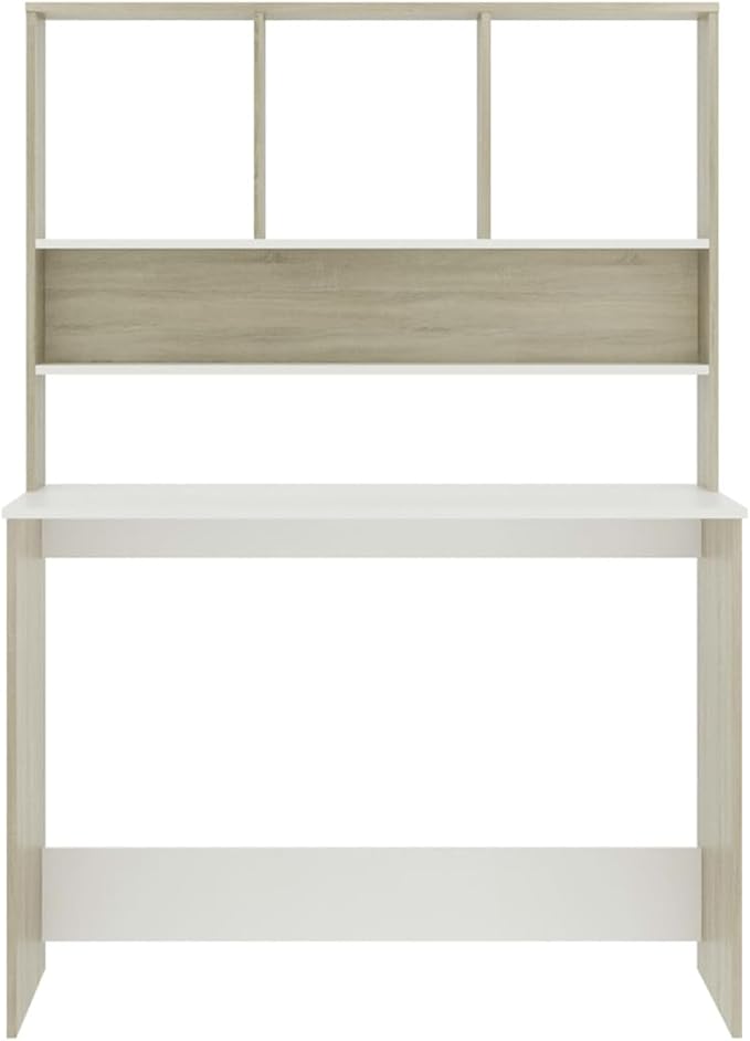 qiangxing Desk with Shelves Desk with Storage Computer Desk with Storage Bookshelf Desk Work Desk for Home Office Desk and Bookshelf Set White and Sonoma Oak 43.3x17.7x61.8 Engineered Wood