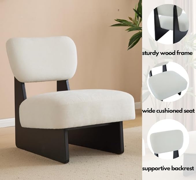 Christopher Knight Home Mores Low Profile Accent Chair Set of 2 Modern Living Room Armless Lounge Chair Fabric Comfy Reading Chair for Bedroom Wooden Frame and Thick Padded Seat Black+White