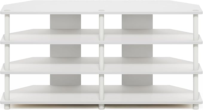 Furinno ECON TV Stand 4-Tier Corner Entertainment Center TV Console for TV up to 55 Inch Easy Assembly for Living Room Bedroom White