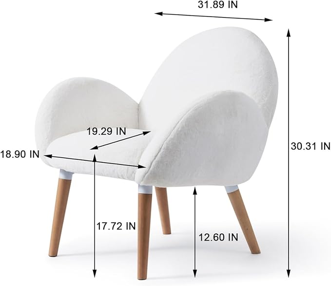 White Small Accent Chair - Solid Beech Wood Frame Lamb Fabric - Comfortable Armchair Single Sofa Chair for Living Room Bedroom Sunroom