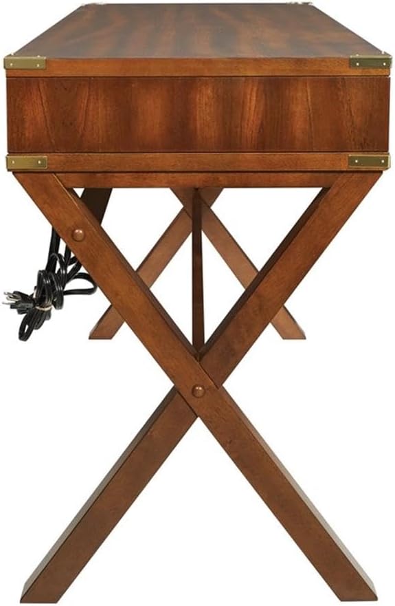 Pemberly Row 46 Writing Desk with Power Station 3 Storage Drawers Solid Wood Toasted Wheat Brown Finish Vintage-Inspired Home Office Desk 46.25 W x 20.25 D x 30.31 H