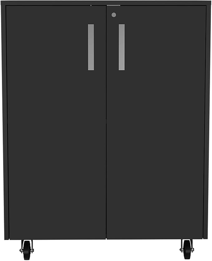 35.43 H Black Mobile Filing Cabinet with Shelf &amp Drawer Double Door 4 Black Wheels Rectangular Portable Filing Cabinet Traditional for Office Study Room