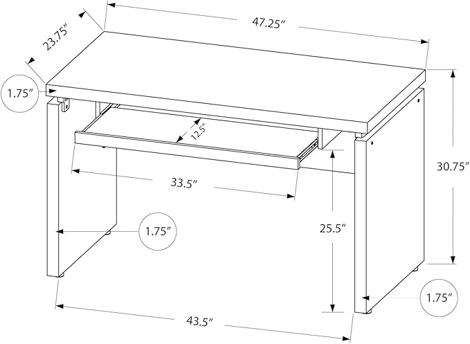 Computer Desk Home Office Laptop 48 l Work Black and Grey Laminate Contemporary Modern