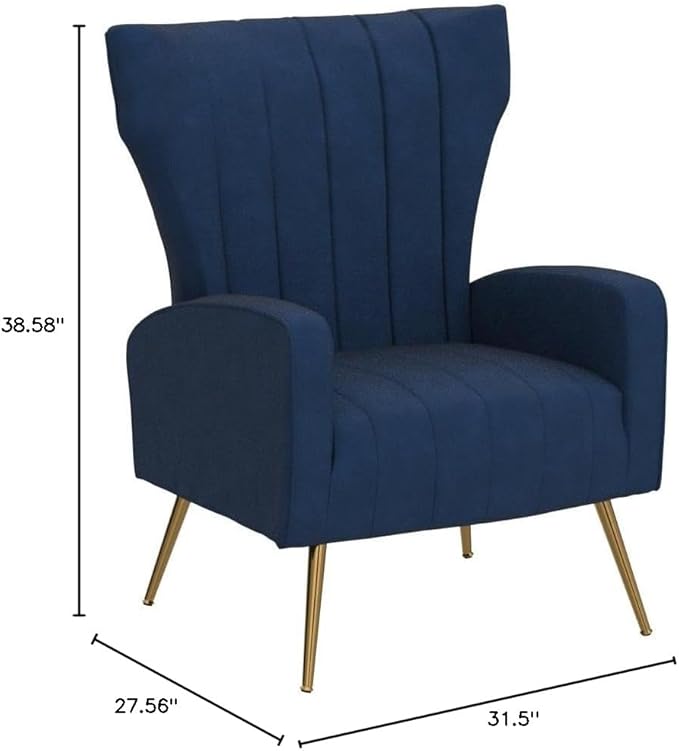 Modern Velvet Accent Chair Channel Tufted Bedroom Office or Living Room Furniture with Elegant Metal Legs 26 Wide Armchair Blue
