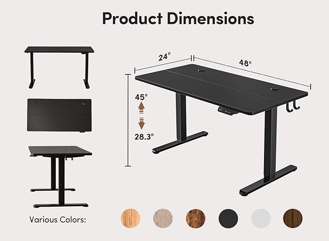 Electric Standing Desk 48 x 24 Adjustable Height Stand up Desk Sit Stand Up Desk for Home Office &amp Computer Workstation Black