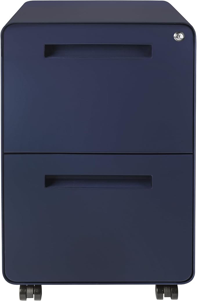Laura Davidson Furniture Stockpile 2 Drawer Mobile File Cabinet with Lock - Under Desk Metal Filing Cabinet Legal/Letter File Folders Wheels and Stationary Feet Pre-Assembled Navy Blue