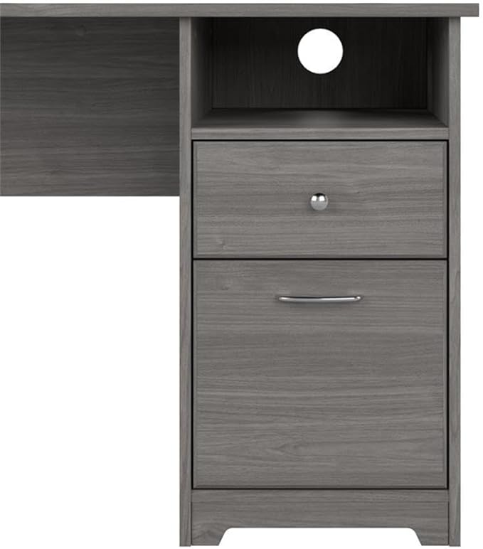 Pemberly Row 60 L Shaped Computer Desk Engineered Wood Gray Finish Transitional Style Home Office Desk with Storage Cabinet File Drawer Adjustable Shelf Wire Management Cubby Spaces