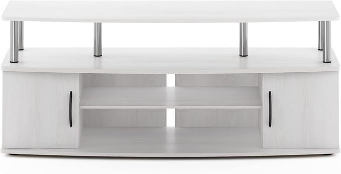Furinno JAYA Large Entertainment Stand for TV Up to 55 Inch White Oak/Chrome
