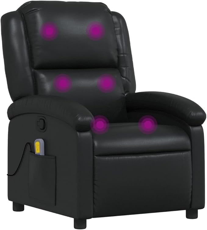 Faux Leather Massage Recliner Chair Manual Recliner Chair with Massage Single Sofa Home Theater Seating Comfy Living Room Single Sofa Chair Black Faux Leather-20