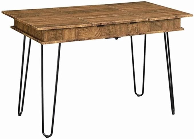 Stonecroft Cabrini Storage Writing Desk 47.25 in Wide Rustic Amber and Black Finish MDF and Metal Construction Built-in Power Outlet 4 Storage Compartments Mid-Century Modern Office Desk