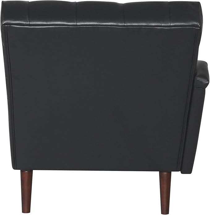 Luxury Indoor Recliner Chair with Pillow &amp Wooden Legs - Tufted Back &amp Arms PU Leather Lounge Chair for Living Room/Bedroom (Black)