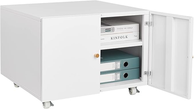 Print Mobile Printer Stand Rolling Filing Cabinet Lateral Office Filing Cabinet fits A4 or Letter Size for Home Office (White H17.72)