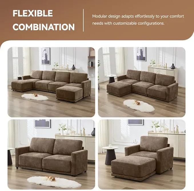 77.4 Chenille Modular Loveseat Oversized Upholstered 2 Seater Sectional Sofa with Thickened Cushions Easy Assembly Modern Comfy Love Seat Couch for Living Room Brown