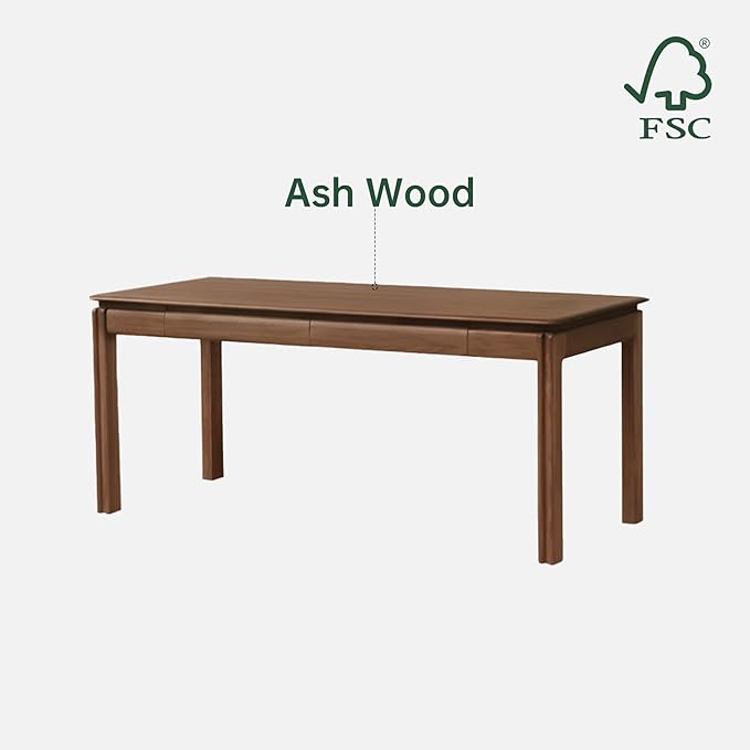 YESWOOD 100% Solid Wood Desk Mid Century Modern Walnut Color Home Office Desk Sturdy Computer Desk Writing Desk with 2 Drawers for Study Living Room 55.11 W
