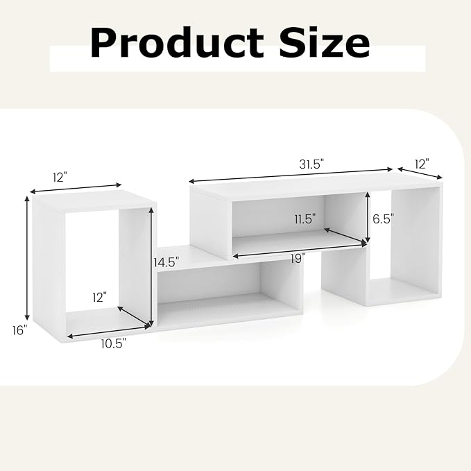 Tangkula 2 Pieces L-Shaped TV Stand Free-Combination Entertainment Center for TVs up to 55 Inch Modern TV Media Console Table with 4 Open Cubes DIY Bookcase Shelf for Living Room (White 2 pcs)