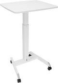 Mount-It! Adjustable Rolling Laptop Desk Mobile Standing Desk with Wheels Small Sit-Stand Computer Cart for Home Office or Classroom 29.6–44.2 Height 23.6x20.5 Desktop White