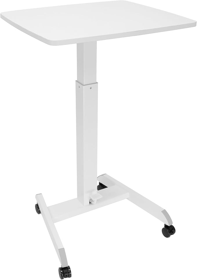 Mount-It! Adjustable Rolling Laptop Desk Mobile Standing Desk with Wheels Small Sit-Stand Computer Cart for Home Office or Classroom 29.6–44.2 Height 23.6x20.5 Desktop White