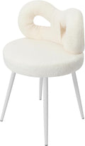 Cute Bow Backrest Chair Milky White Make-up Chair Bedroom Vanity Stool Armless Dressing Chair Small Upholstered Accent Chair Desk Chair for Bedroom Living Room