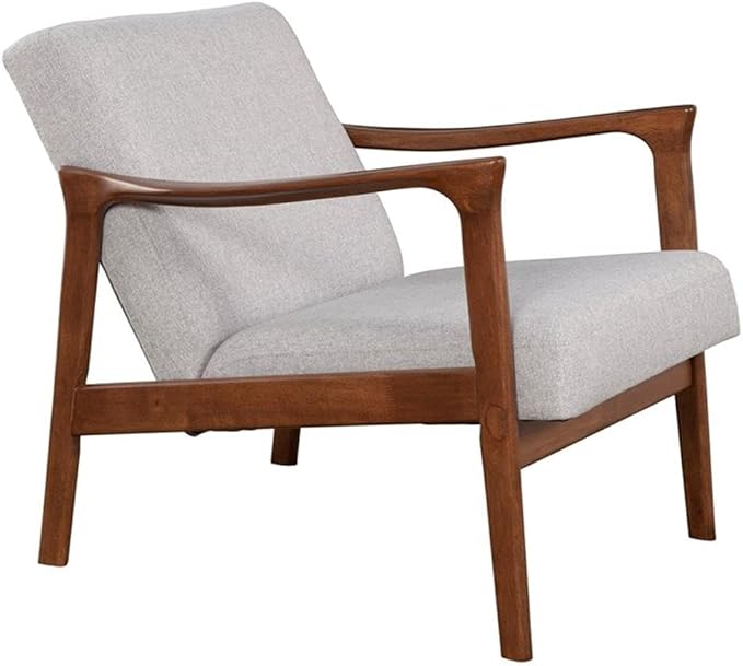 Trent Home Contemporary Lounge Chair 29 H x 27.5 W x 34 D Solid Rubberwood Frame Medium Brown Finish Light Gray Polyester Upholstered Cushions Accent Chair for Living Room or Bedroom Use